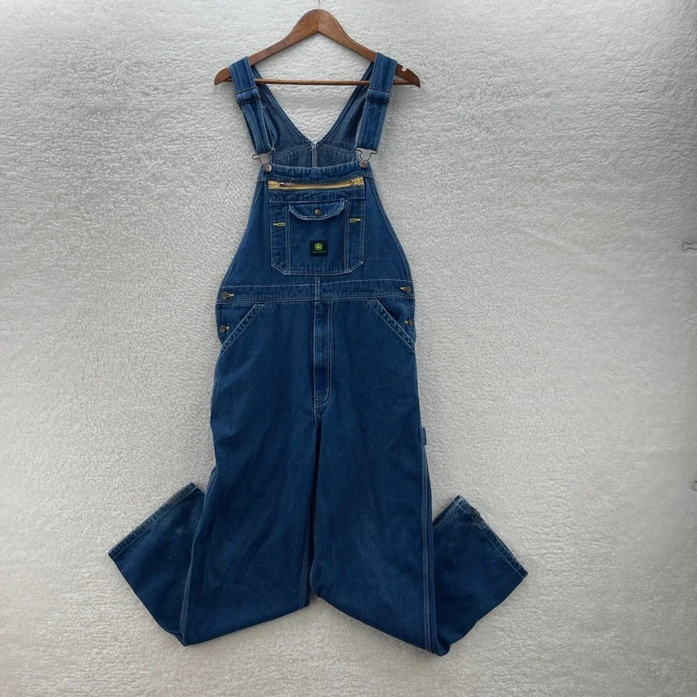 John Deere Overalls Mens 34x32 Blue Denim Bibs Work Farm Outdoor Workwear Ranch